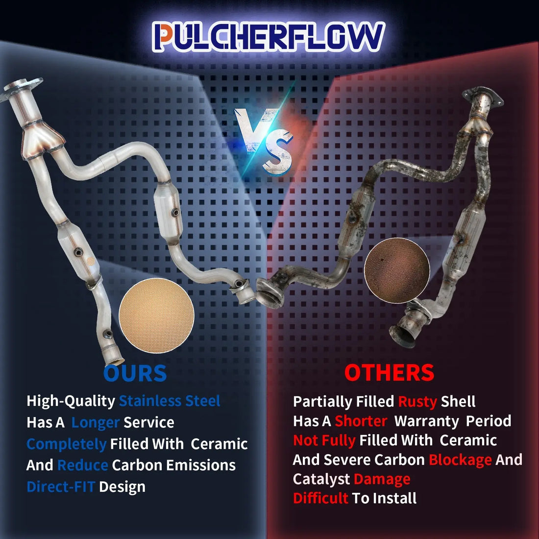 PULCHERFLOW Catalytic Converter Compatible with 2008-2010 Ford F250/F350 Super Duty 50489 (EPA Compliant) Pulcherflow