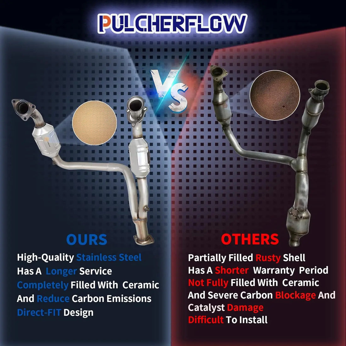 PULCHERFLOW Catalytic Converter Compatible with 1999-2007 Chevrolet Silverado/GMC Sierra 2002-2005 Cadillac Escalade 19353 (EPA Compliant) Pulcherflow