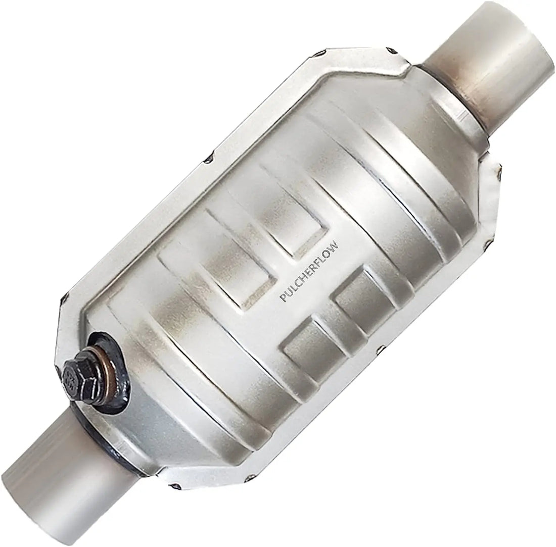 PULCHERFLOW 2 Inch Inlet/Outlet Universal Catalytic Converter with Heat Shield Stainless Steel (EPA Compliant) Pulcherflow