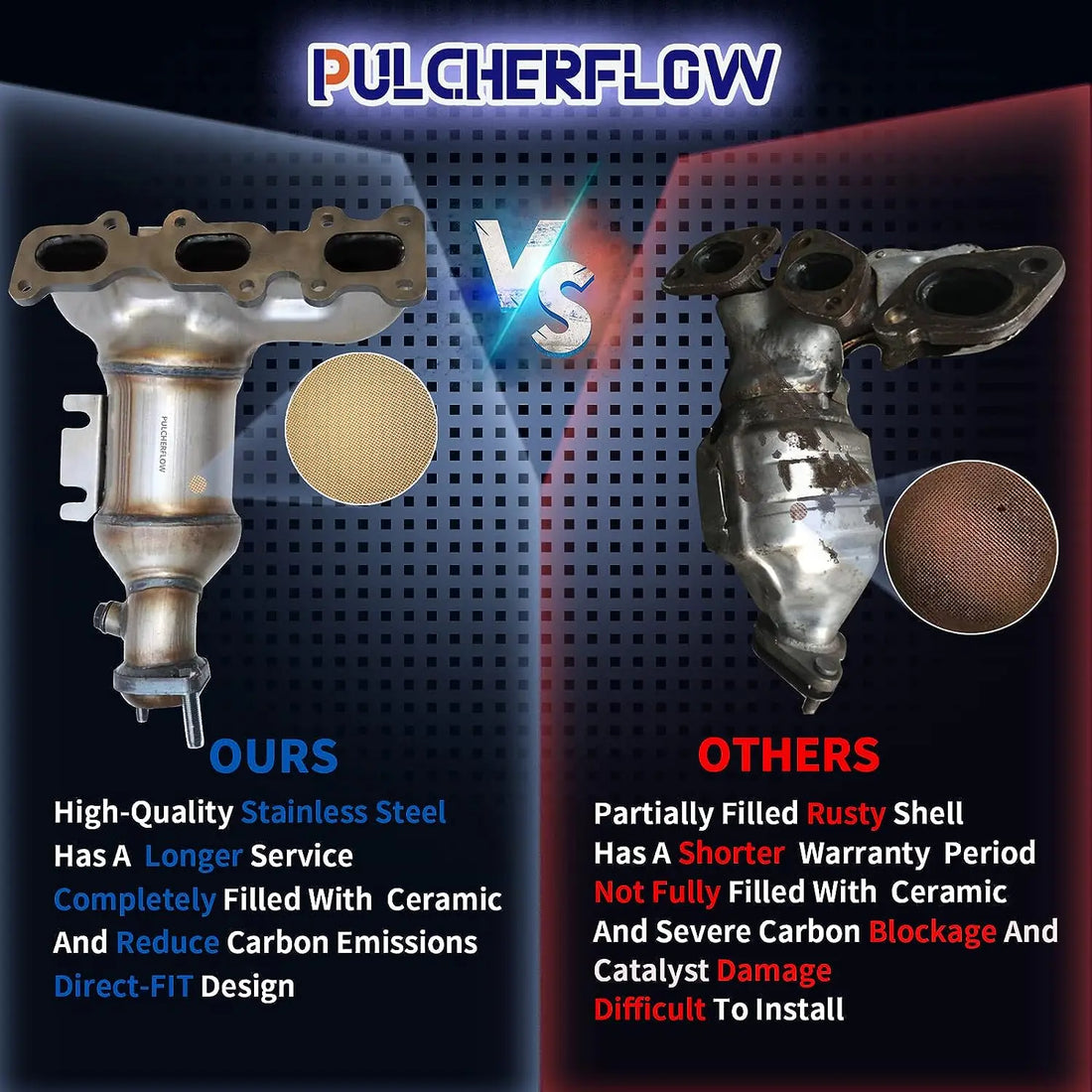 PULCHERFLOW Catalytic Converter Compatible with 2013-2019 Ford Explorer 2013-2016 Lincoln MKZ 16721 (EPA Compliant) Pulcherflow