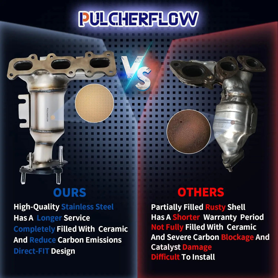 PULCHERFLOW Catalytic Converter Compatible with 2013-2019 Ford Explorer 2013-2017 Lincoln MKT 674255 (EPA Compliant) Pulcherflow